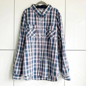 Mens Tomsware Button Front Long Sleeve Shirt Size XXL Western Blue White Red